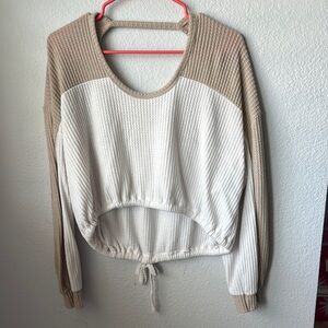 Colorblock Knit Sweater - Beige and Cream